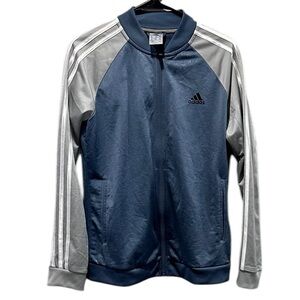 Adidas Blue and Gray Women’s Track Jacket Full Zip Light Floral Print Size M